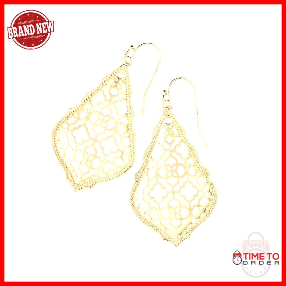 Gold-Plated Brass Drop Earrings With Filigree, 1.56 Inches